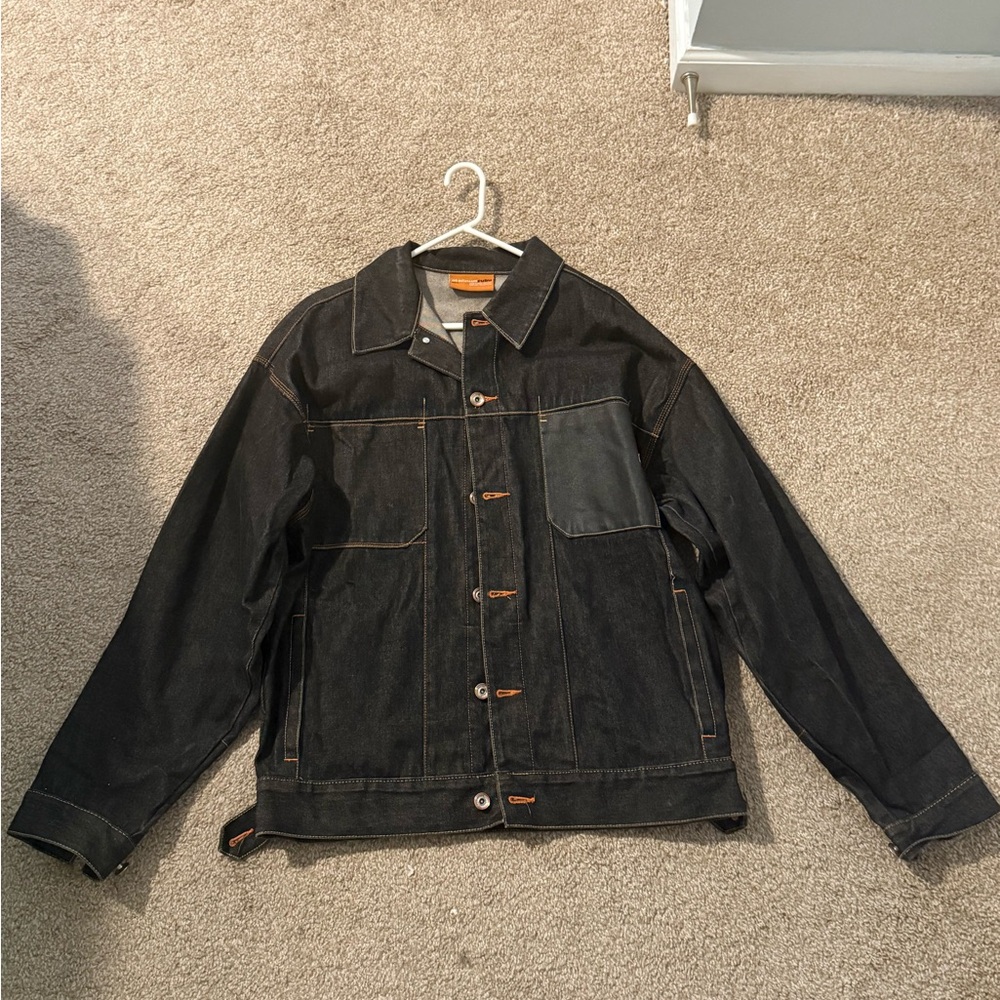 Vintage PlatinumFUBU Black and Orange Denim Jacket Fat Albert